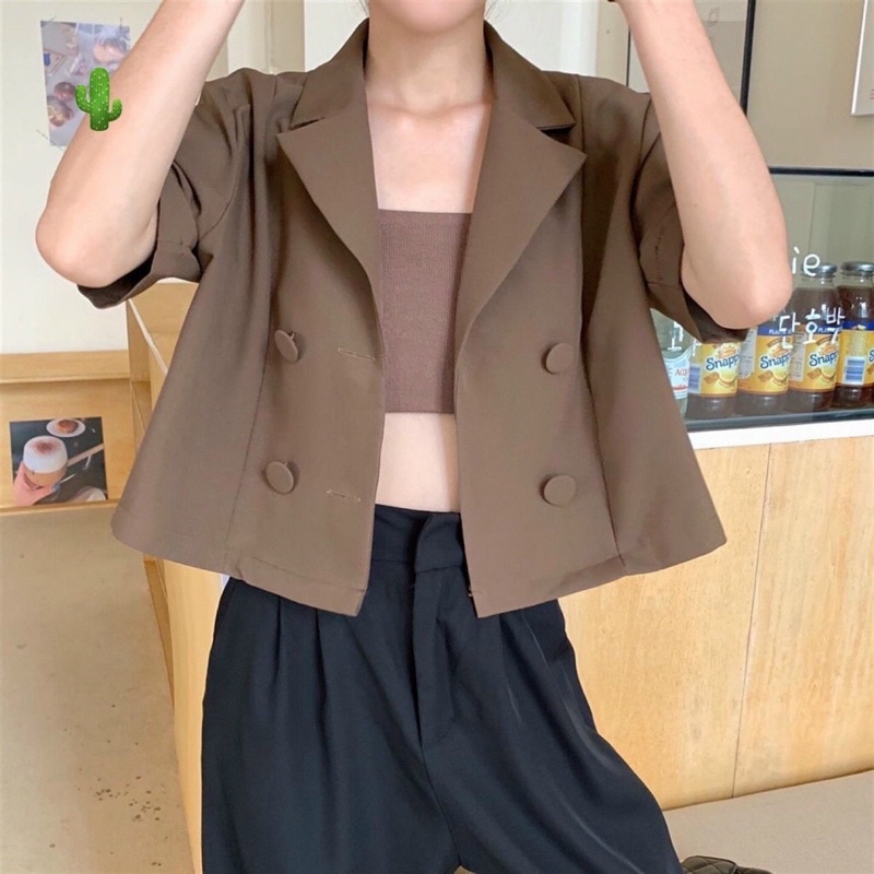 Set áo khoác vest tay ngắn + áo ống croptop - T5P