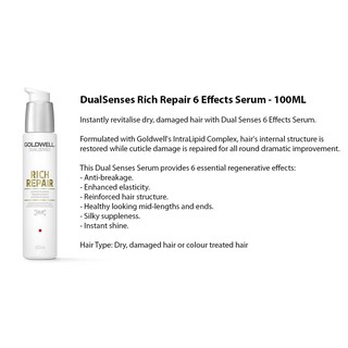 Huyết thanh Goldwell DualSenses Rich Repair 100ml chữa trị 6 tác động hiệu quả với tóc khô xơ, hư tổn