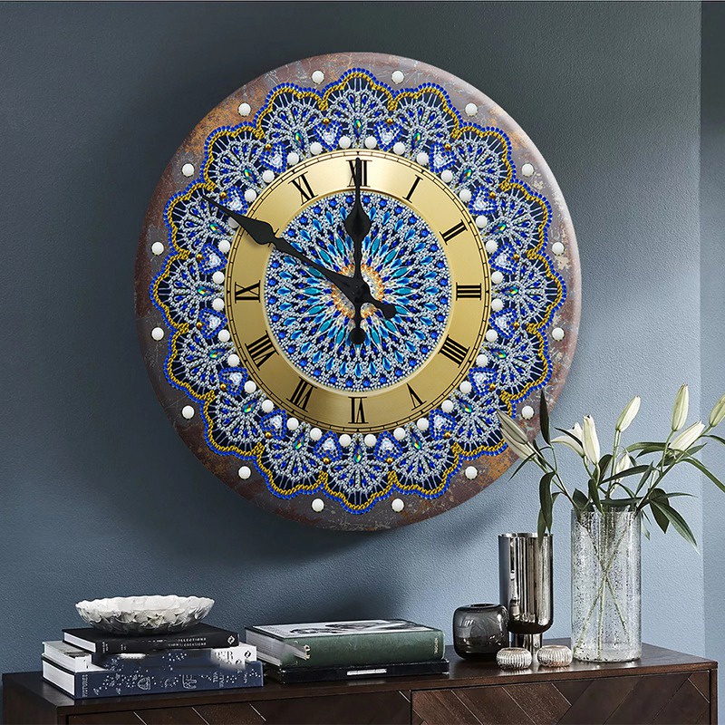 Mandala Diamond Painting Clock Metal Tin Signs DIY Pub Signboard C