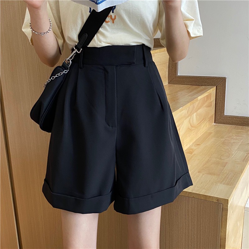 Quần Shorts Cạp Siêu Cao Ông Rộng Chất UMi Phong Cách Hàn Quốc