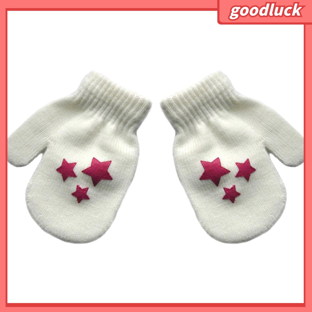 1 Đôi Găng Tay Dệt Kim Chống Trầy Xước In Hình Trái Tim / Ngôi Sao Thời Trang Mùa Đông Cho Bé