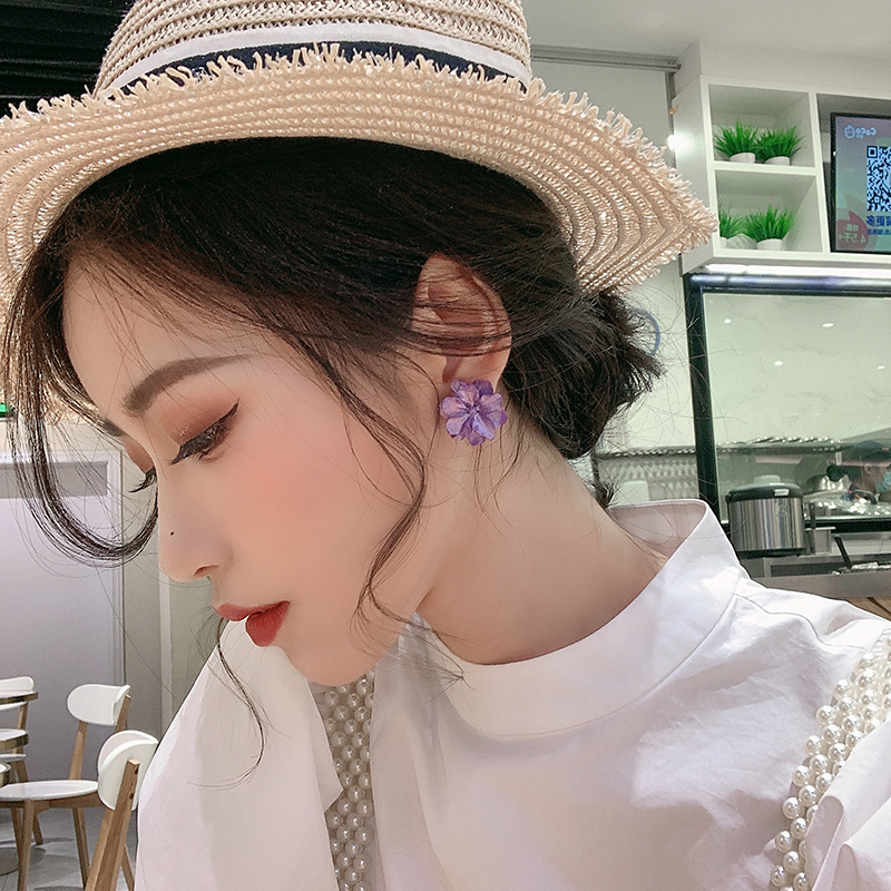 Khuyên tai nữ mạ bạc 925 hình bông hoa phong cách Hàn Quốc