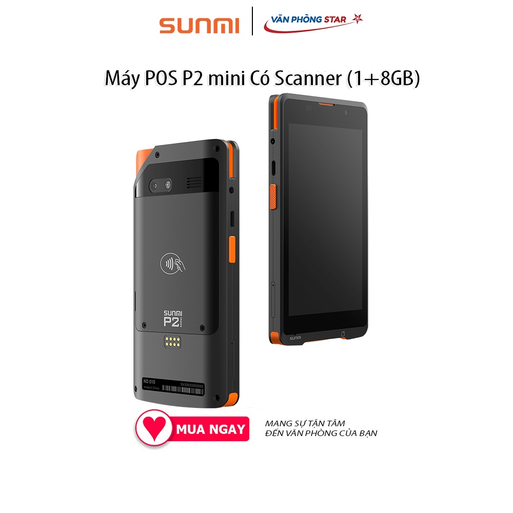 Máy POS P2 mini Có Scanner (1+8GB)  Android 9 màn hình cảm ứng đa điểm 5 ″ camera sau 5MP thanh toán thẻ từ, NFC,mã QR