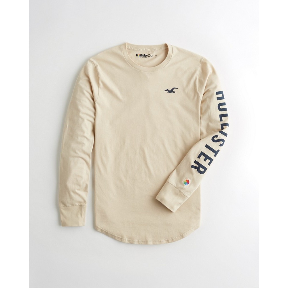 Áo thun nam tay dài Hollister HOL-LS40 Logo Graphic Tee Cream