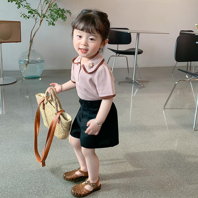 Áo polo Ngắn Tay In Hình Bánh Waffle Phong Cách Hàn Quốc Dành Cho Bé Gái