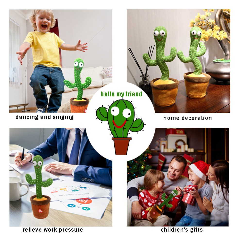 🌵Dancing Cactus Vui hát và Nhảy múa Đồ chơi thực vật sang trọng điện tử để trang trí văn phòng / nhà cửa và quà tặng cho ngày thiếu nhi ， 3 bài hát (Dancing Ba Lan Cow)