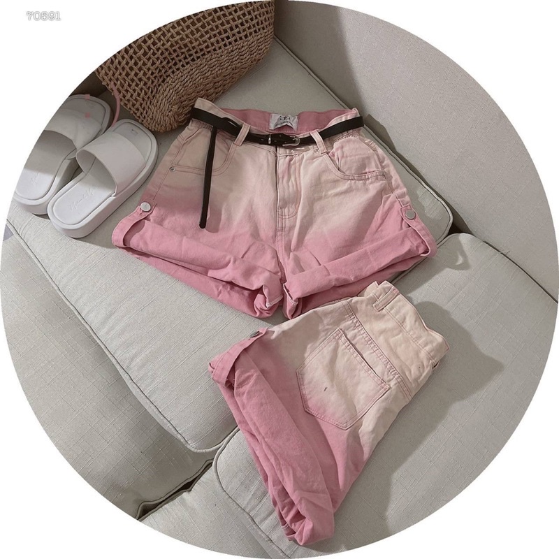 Quần jean short nữ from ôm chuẩn gấp lai màu hồng alohashop91