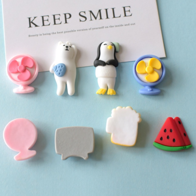 Charm gấu trắng chim cánh cụt với quạt và dưa hấu mùa hè cho các bạn đính slime, dán Jibbitz, trang trí kẹp tóc, DIY