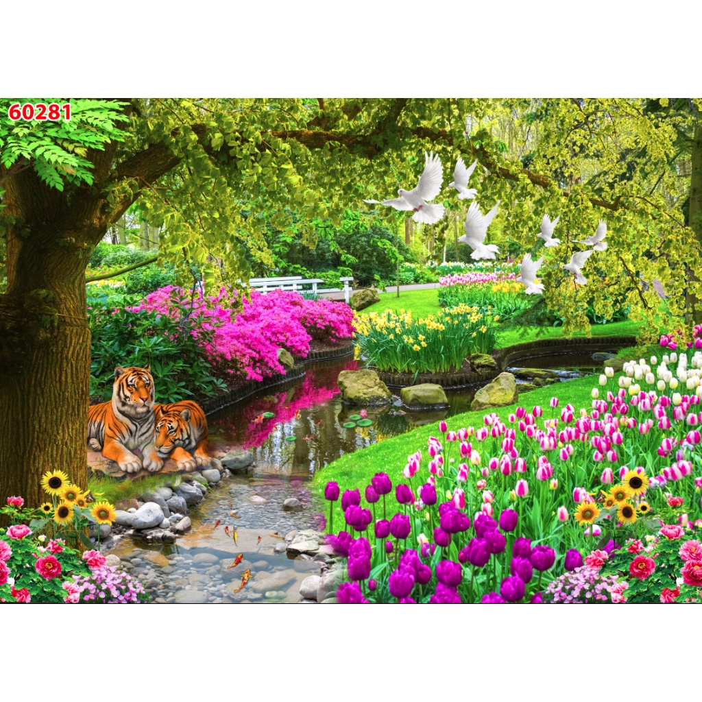 Tranh dán tường vườn hoa bao la, đẹp mỹ miều, hàng chất lượng cao