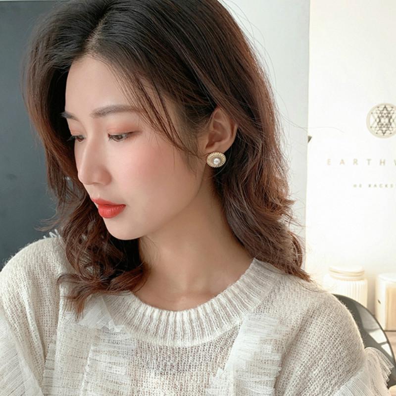 Bông tai tròn cao cấp phong cách Hàn Quốc cổ điển 925