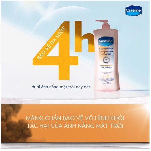 Sữa Dưỡng Thể Trắng Da, Chống Nắng Toàn Thân Vaseline Healthy White Sun + Pollution Protection SPF24/PA++ 400ml