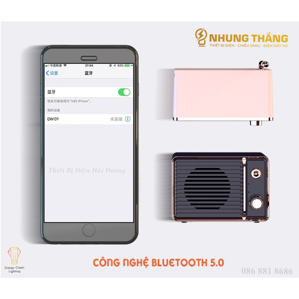 Loa Blutooth Mini DW01 - Phong Cách Retro - 4 Màu Thanh Lịch - Công Nghệ Bluetooth 5.0 - Energy Green Lighting - BH 1Năm