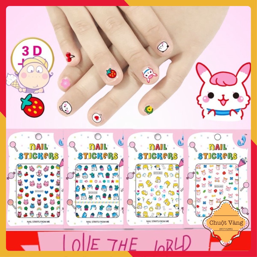 Set 10 miếng sticker dán móng tay 3D dễ thương chống thấm nước an toàn cho bé