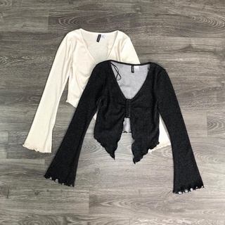 Áo croptop tay dài khoá cài trước