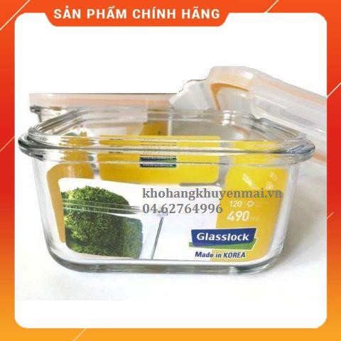 Bộ 2 hộp thủy tinh vuông đựng thức ăn GLASSLOCK 490ml GL1623