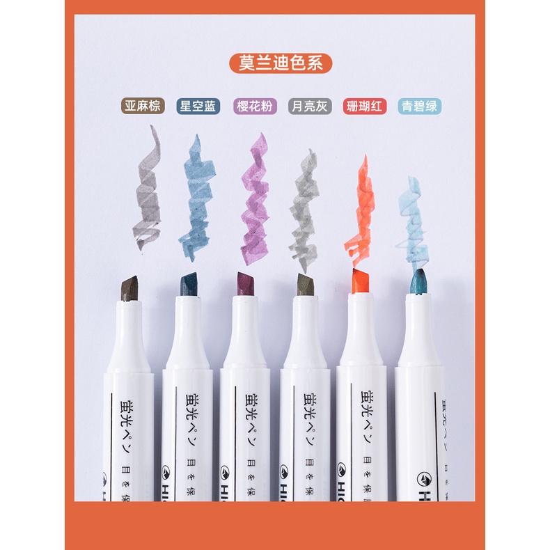 Set 6 bút dạ quang đánh dấu nhiều màu sắc thiết kế đơn giản