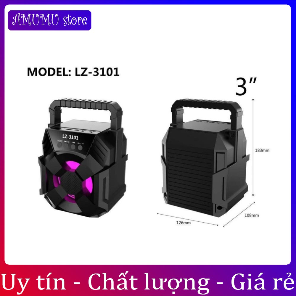 Loa Bluetooth mini xách tay lz3101 - lz3103 nhỏ gọn âm thanh siêu hay đèn led nhấp nháy Hỗ trợ cắm thẻ nhớ, USB