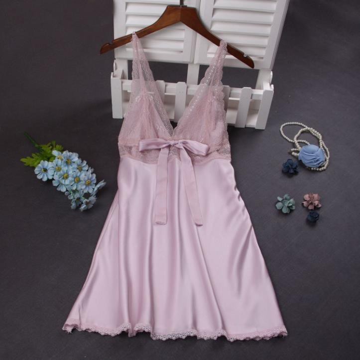 Váy ngủ big size sexy satin lụa 🔥FREESHIP 50k🔥đồ ngủ lụa hai dây ren nơ ngực cao cấp đầm ngủ đẹp giá rẻ New