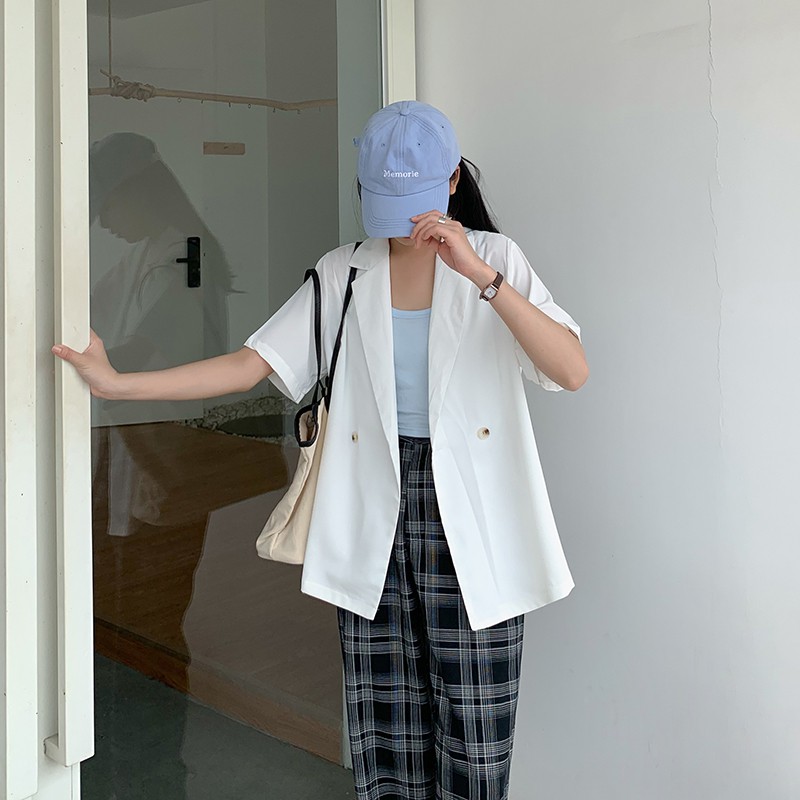 Áo Blazer 2 cúc Form rộng Ngắn tay Mùa Hè Ulzzang Hàn Quốc Áo Vest Blazer nữ Tay ngắn Thời trang