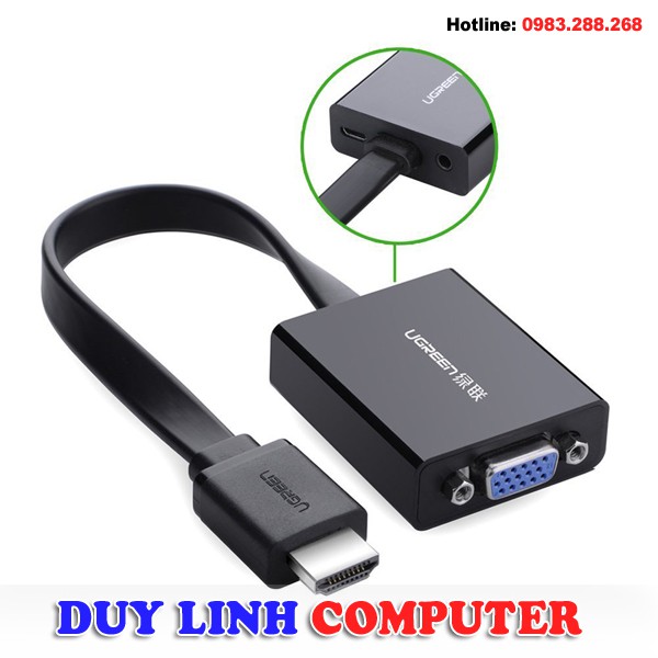 Cáp HDMI ra VGA kèm Audio 3.5mm Dây dẹp Cao Cấp UGREEN 40248
