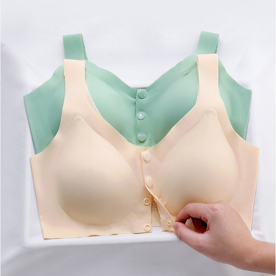 Mom&Kids High Quality Áo Ngực Lụa Lạnh Latex Cài Nút Phía Trước Nâng Ngực Không Gọng Plus Size Cho Mẹ Bầu Cho Con Bú 40-100kg