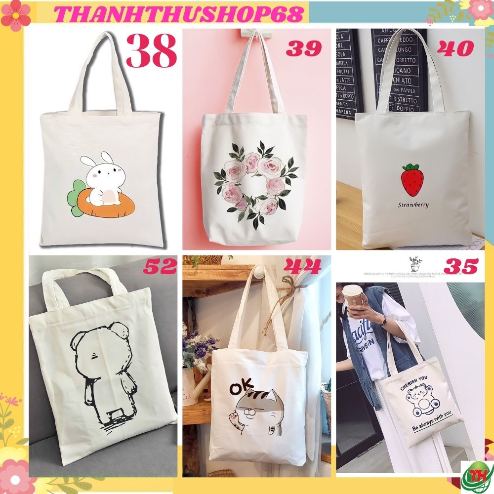 Túi tote vải đeo chéo canvas in hoạ tiết cô gái đáng yêu Thanhthushop68 554