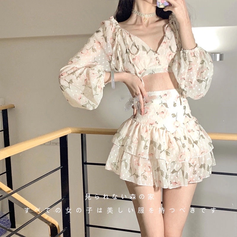 Váy Hoa Dáng Ngắn, Đầm Hoa Nhí Cổ V Cúc Bọc Voan Tơ VH01 Phong Cách Hàn Quốc