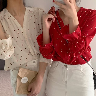 Áo sơ mi tay dài cổ chữ V theo phong cách Hàn Quốc