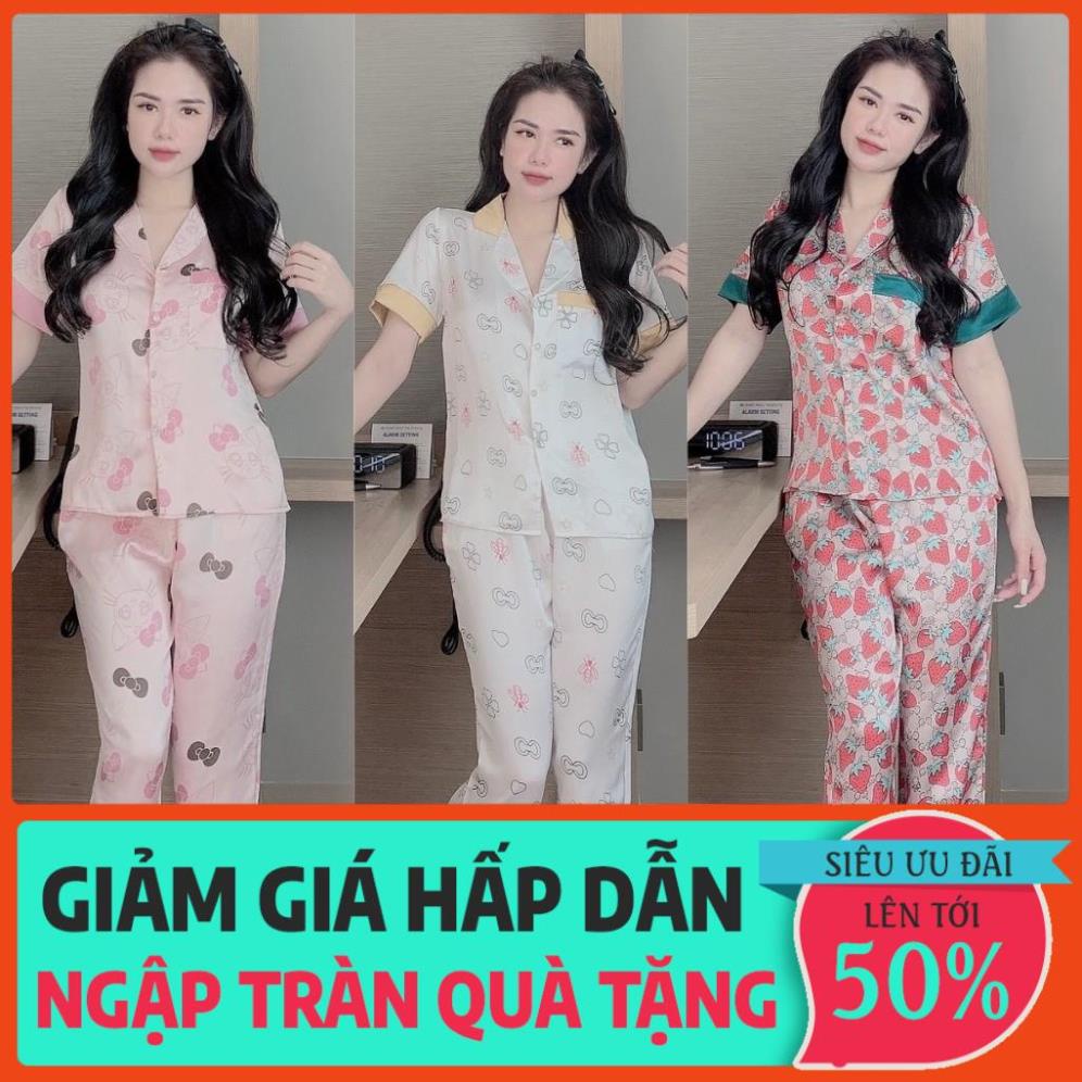 SALE Đồ Bộ Pijama Lụa Tay Ngắn Quần Dài 🔥FREESHIP🔥 Bộ Mặc Ở Nhà Quần Dài Họa Tiết Sang Chảnh BN9.1