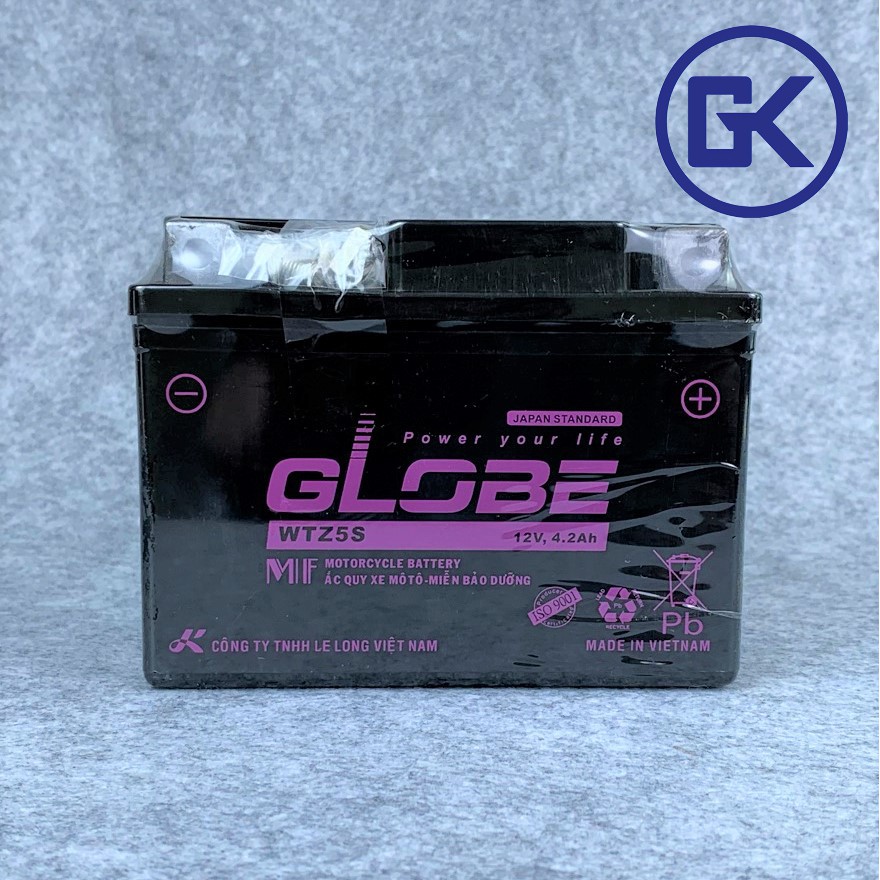 Ắc quy xe máy khô Globe 12V - 4.2Ah lùn đỏ