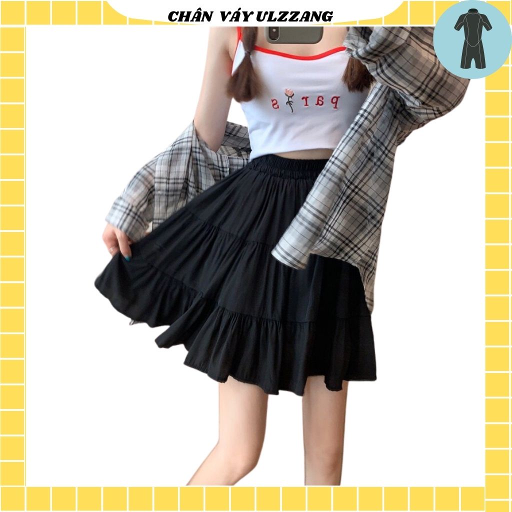 Chân váy ngắn 3 tầng xòe vintage, váy vải  voan có quần trong
