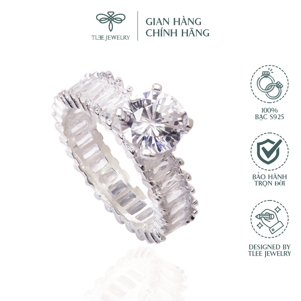 Nhẫn bạc nữ TLEE trụ đá bốn chấu viền đá kết sang trọng NCJ A0141