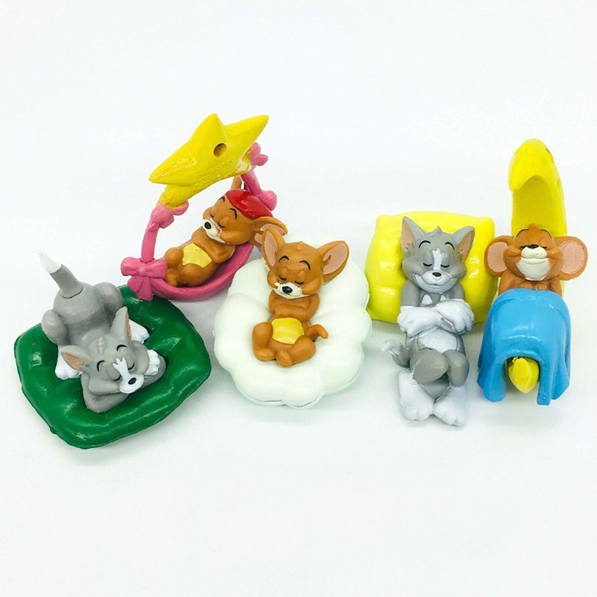 Bộ 5 mô hình trang trí Tom &amp; Jerry ngủ dễ thương (2-5 cm) bằng nhựa đặc làm đồ chơi quà tặng hoạt hình Anime giá rẻ