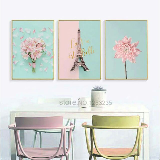 Tranh hoa và tháp 30x40 kèm khung