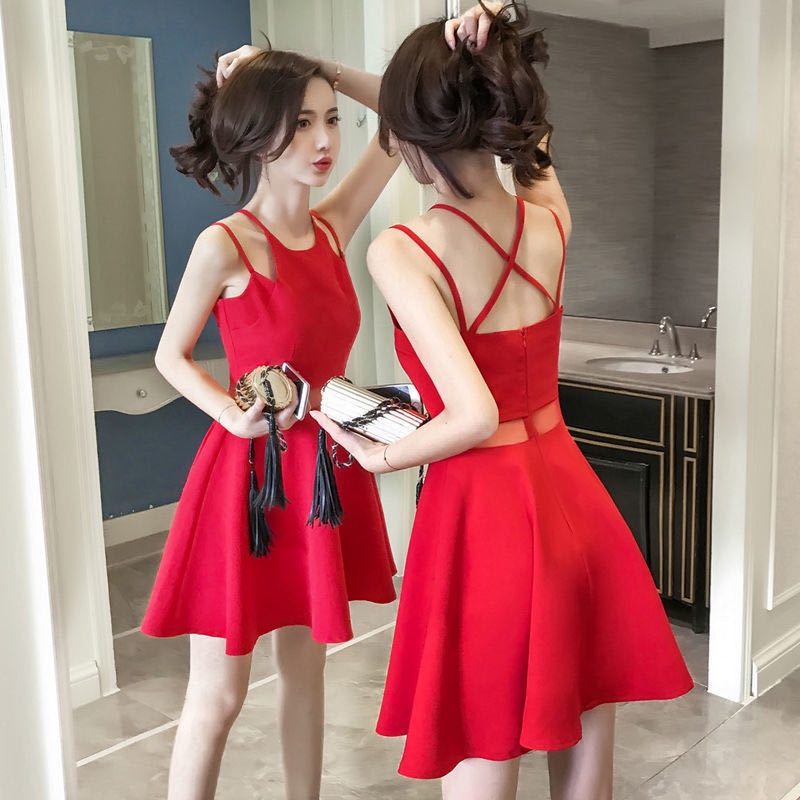 Đầm Hai Dây Ngắn Hở Lưng Phong Cách Hàn Quốc Thời Trang Mùa Hè Mới 2022 Dành Cho Bạn Nữ