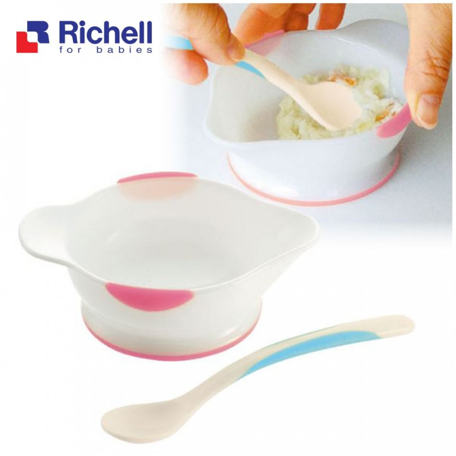 Bộ Chén Muỗng Ăn Dặm Cho Bé Richell, Thiết Kế Nhỏ Gọn, Dễ Vệ Sinh, Chất Liệu Nhựa An Toàn RC21061