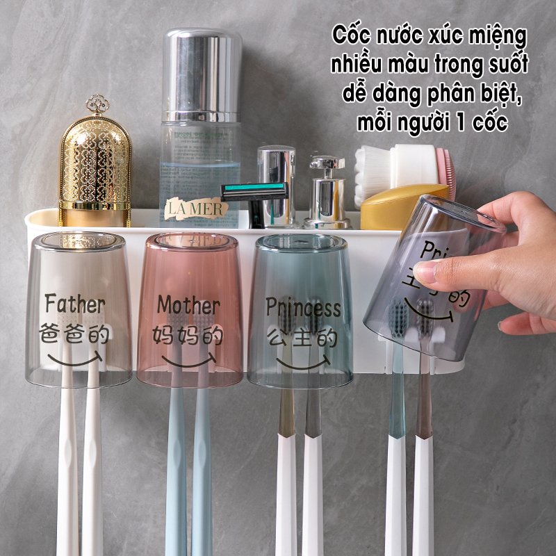 Bộ Nhả Kem Đánh Răng Kèm Cốc Tự Động, Kệ Để Đồ Phòng Tắm Gắn Tường.Alien