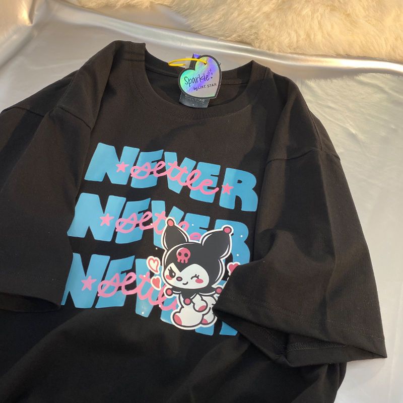 Áo Thun Tay Ngắn Dáng Rộng Họa Tiết Gấu Hoạt Hình Phong Cách Hàn Quốc Dễ Phối Đồ