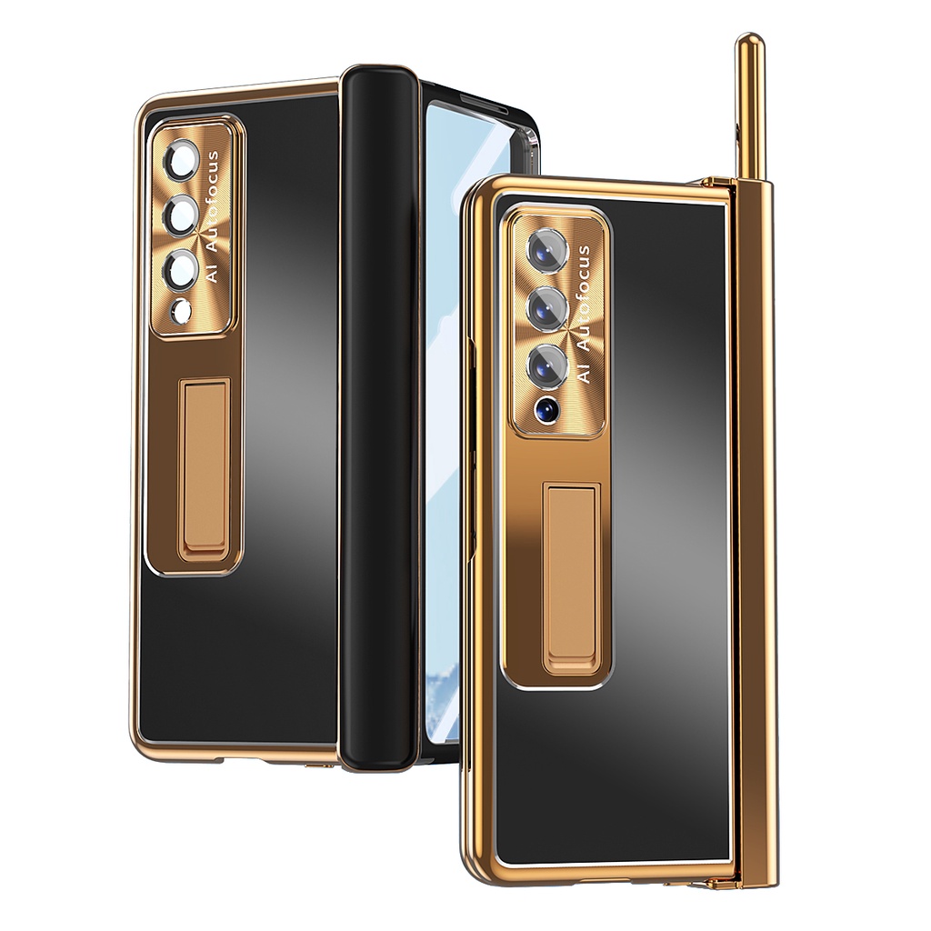 Ốp Điện Thoại Kính Cường Lực Khung Nhôm + Giá Đỡ Kim Loại Bảo Vệ 360 Độ Cho Samsung Galaxy Z Fold 4 3