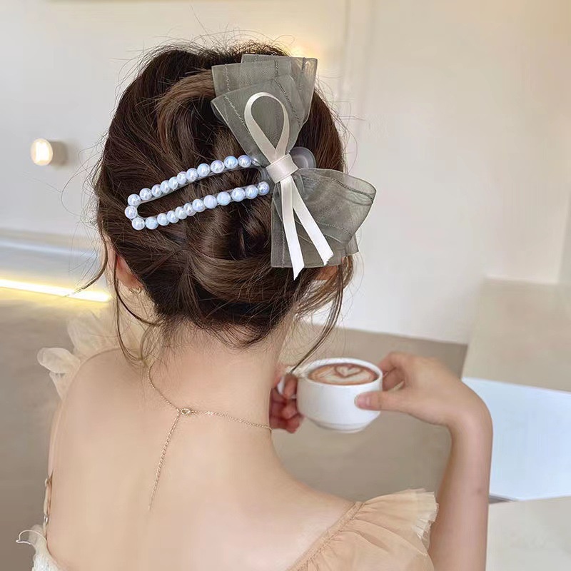Kẹp Tóc Hình Nơ Đính Ngọc Trai Nhân Tạo Thời Trang Mùa Hè 2022