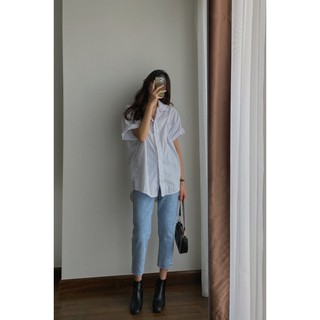 [ảnh thật] áo somi kẻ sọc oversized xanh/trắng 585