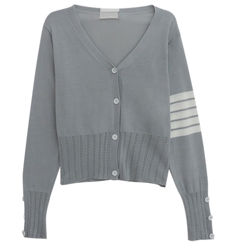 Áo khoác cardigan mỏng ôm dáng cổ chữ V dài tay phối kẻ sọc phong cách mùa thu Hàn Quốc 2020 cho nữ | BigBuy360 - bigbuy360.vn