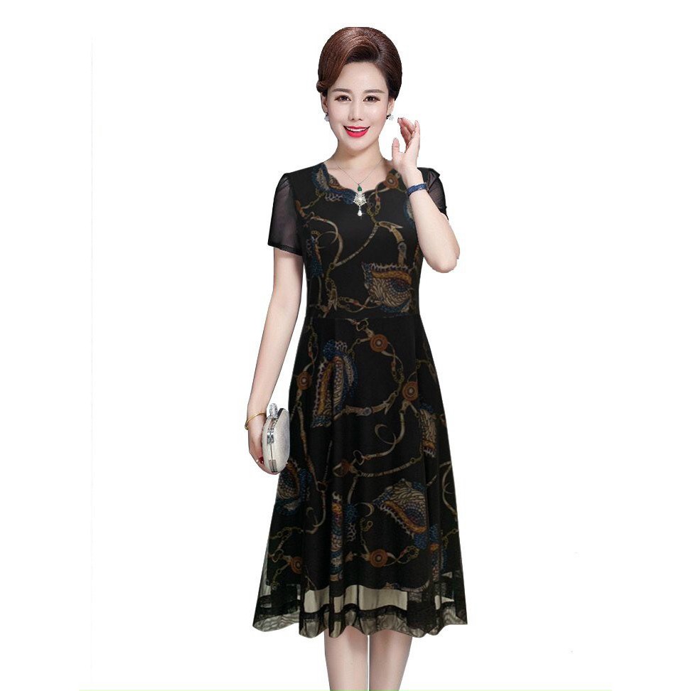❣️Đầm Trung Niên❣️Đầm Trung Niên Dáng Dáng Xòe Kèm Họa Tiết Thời Trang Cho Mẹ, Có Big Size