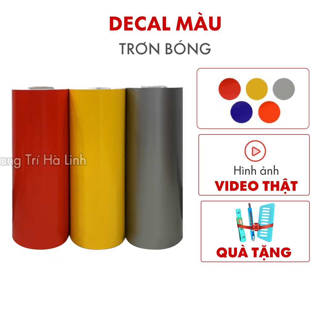 Decal màu trơn bóng dán kính, giấy decan dán xe khổ 60cm sẵn keo giá 1m dài - Trang trí hà linh