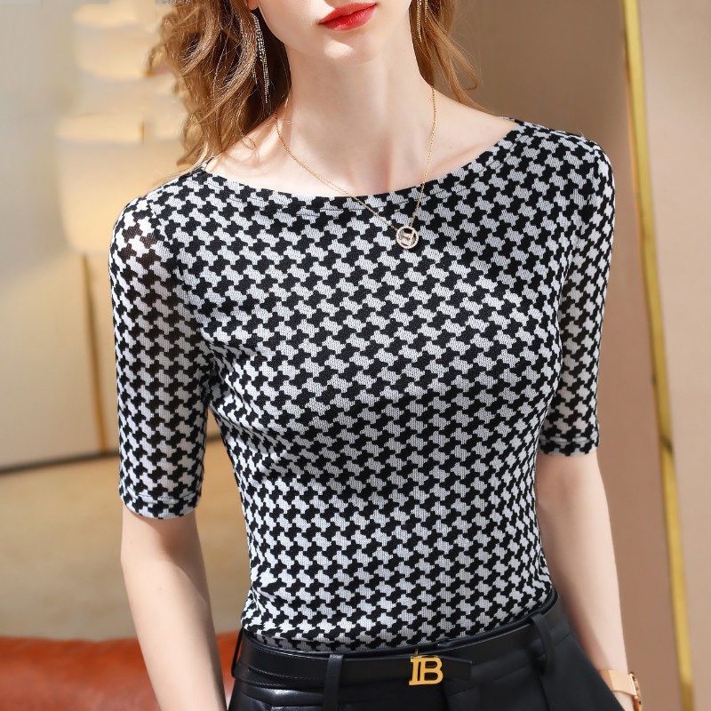 Áo Sơ Mi Tay Ngắn Hở Vai Kẻ Sọc Ca Rô Kiểu Phương Tây Trẻ Trung