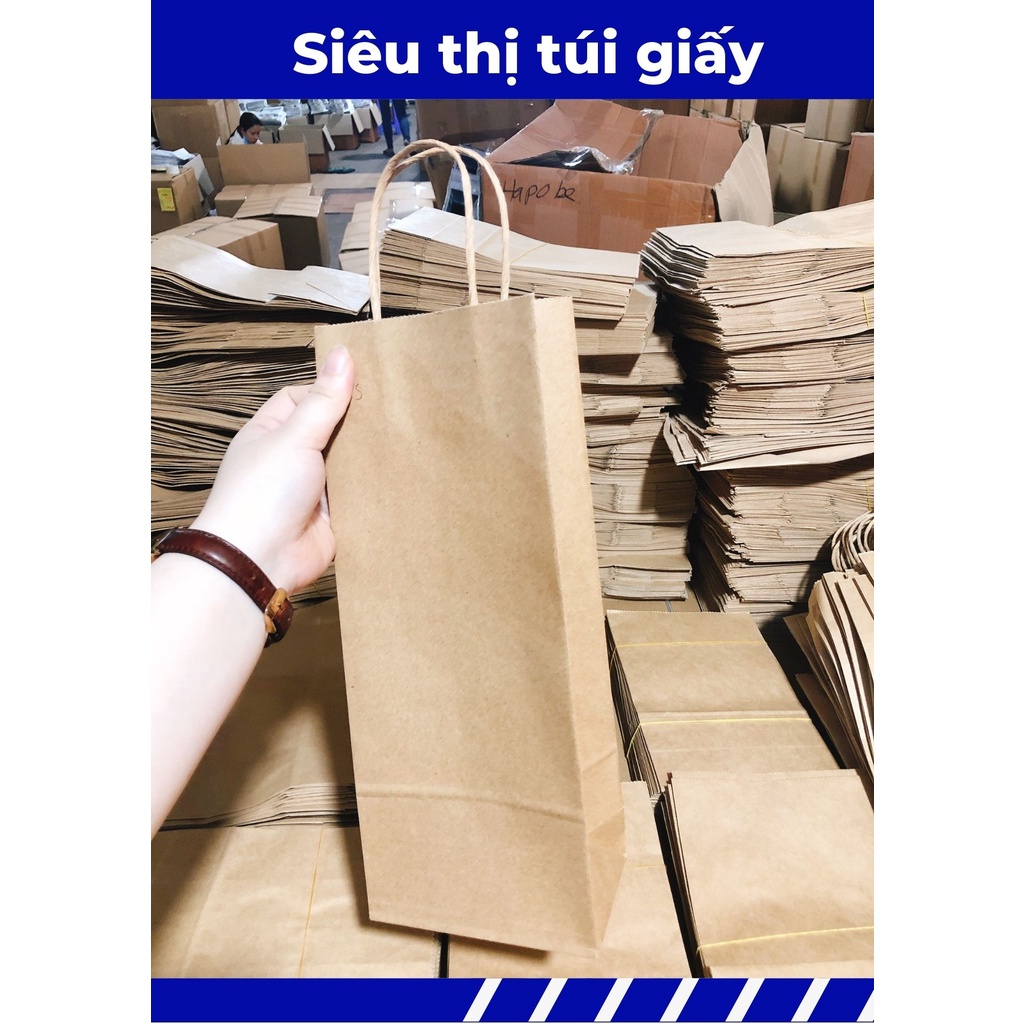 COMBO 50 CHIẾC TÚI GIẤY KRAFT S15: 13.5x8x33cm CÓ QUAI ( ẢNH THẬT)