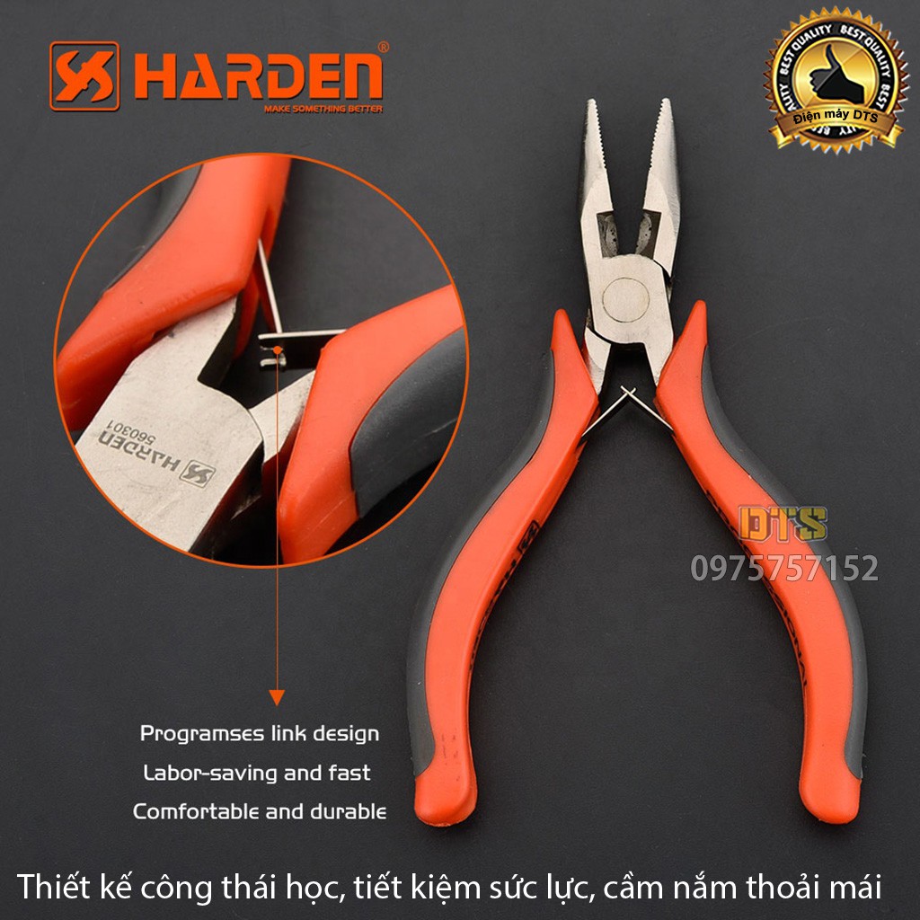 Kìm nhọn mini trợ lực HARDEN 4.5 inch/ 125mm, thép cao cấp CR-V, thiết kế công thái học, lò xo kép - Tiêu chuẩn châu Âu