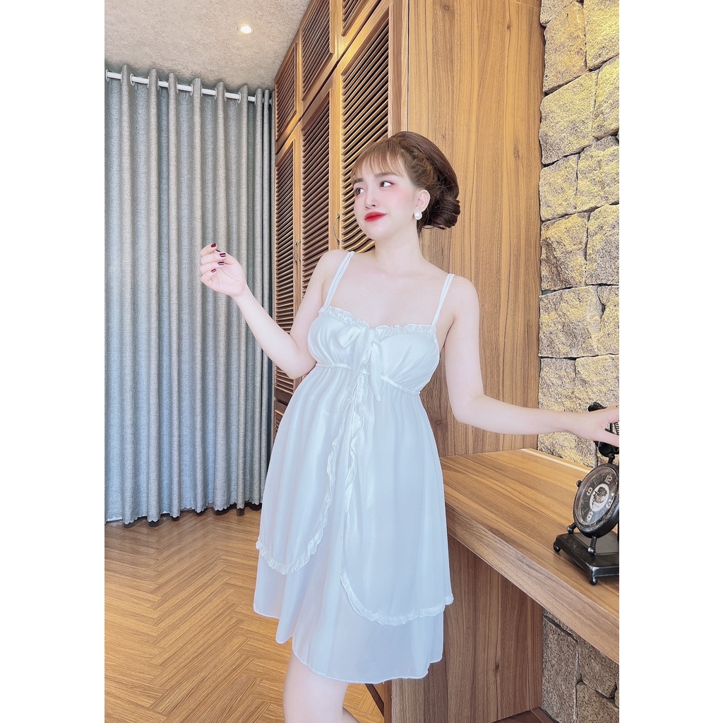 Váy Ngủ Nữ Kèm Choàng SOJUN Vải Chiffon Dưới 60Kg