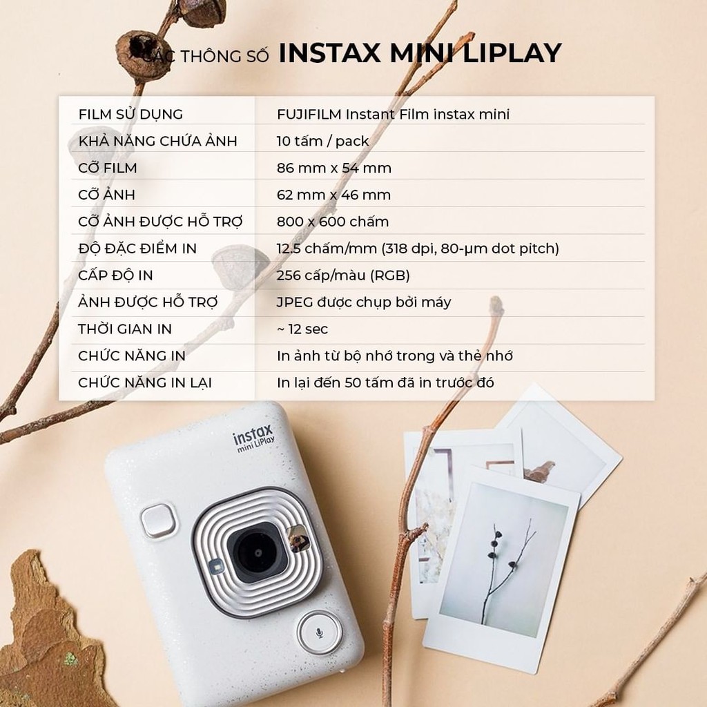 FUJIFILM INSTAX MINI LiPLAY - MÁY ẢNH IN LẤY LIỀN 3 TRONG 1 - Chính Hãng - Bảo hành 1 năm - Tặng kèm 10 film