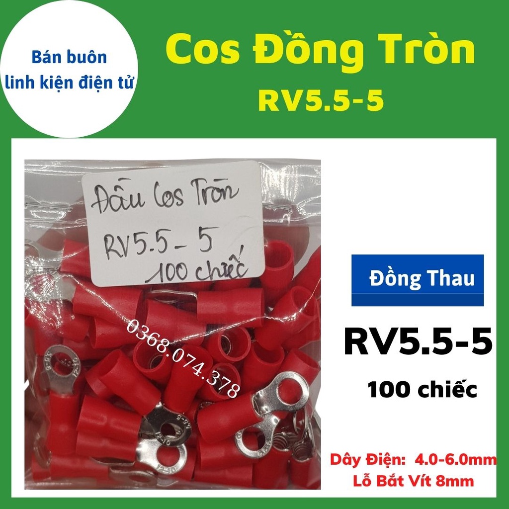 [100 Chiếc] Đầu cos tròn RV5.5-6, đầu cos chữ o, RV5.5-6, Cos khuyên tròn, cos tròn, đầu cos 6 ly/ 4 ly